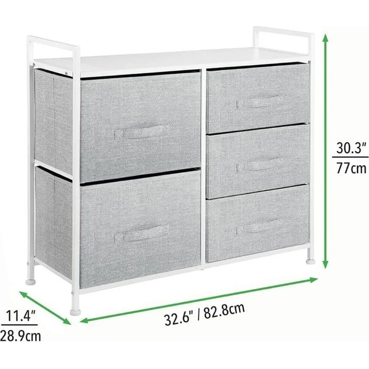 Schmaler Stoff Schrank 5 Schubladen Kommode Aufbewahrung grau/weiß 82cm mdesign – Bild 4