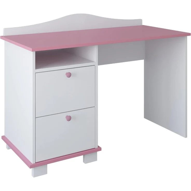 Kids Collective Schreibtisch Kinderschreibtisch mit 74 cm Arbeitshöhe, zwei Schubladen und Ablagefach in weiß pink Made in Europe – Bild 1