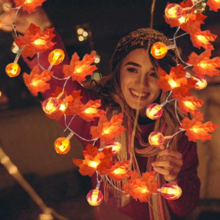ABC LED-Lichterkette mit Kürbis- und Ahornblattmotiv, 9 m, 3-teilig – Bild 3