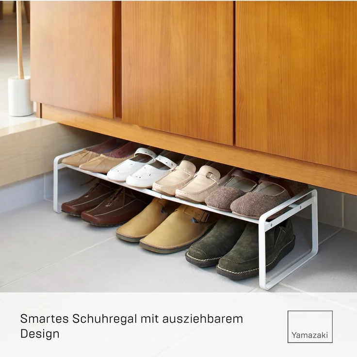 Yamazaki Schuhregal "Frame" aus Metall, ausziehbar 40-70 x 17 x 25 cm, Schuhständer, platzsparend, Schuhablage, ausziehbar von 40 bis 70cm,erweiterbar, weiß – Bild 3