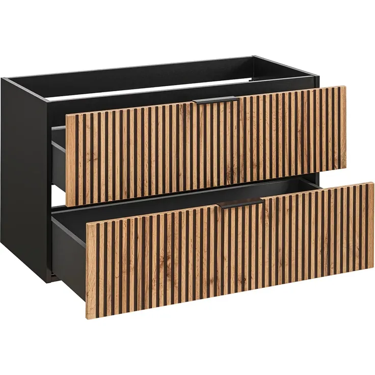 Vente-unique - MADELA Waschbeckenmöbel Holz, Platte SchwarzBeige - B 46 cm x H 57 cm x L 100 cm – Bild 4