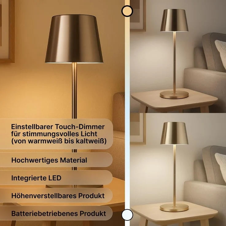 Brilliant Xaana LED Tischlampe - Helles Kupfer, Höhenverstellbares Produkt, touch dimmer stufenlos, IP44 spritzwassergeschützt, 37 cm hoch, USB aufladbar, für den Innen- und Außenbereich – Bild 4