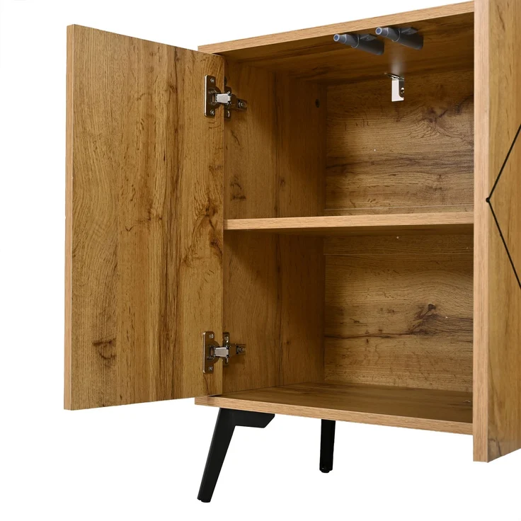 Merax Sideboard mit Wellenmuster, 4 Türen mit Rückprallmechanismus, Aufbewahrungsschrank, Holzfarbe – Bild 8