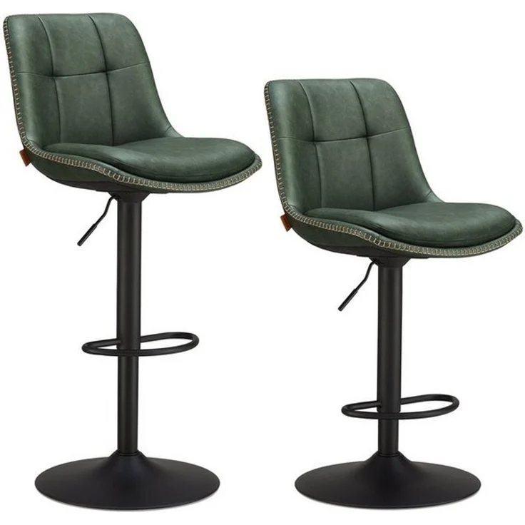 Vasagle Barhocker 2er Set, Barstühle höhenverstellbar, drehbare Küchenhocker, gesteppter PU-Bezug, mit Rückenlehne und Fußstütze, Esszimmer, Theke, Stahl, waldgrün LJBDE095C01 – Bild 4