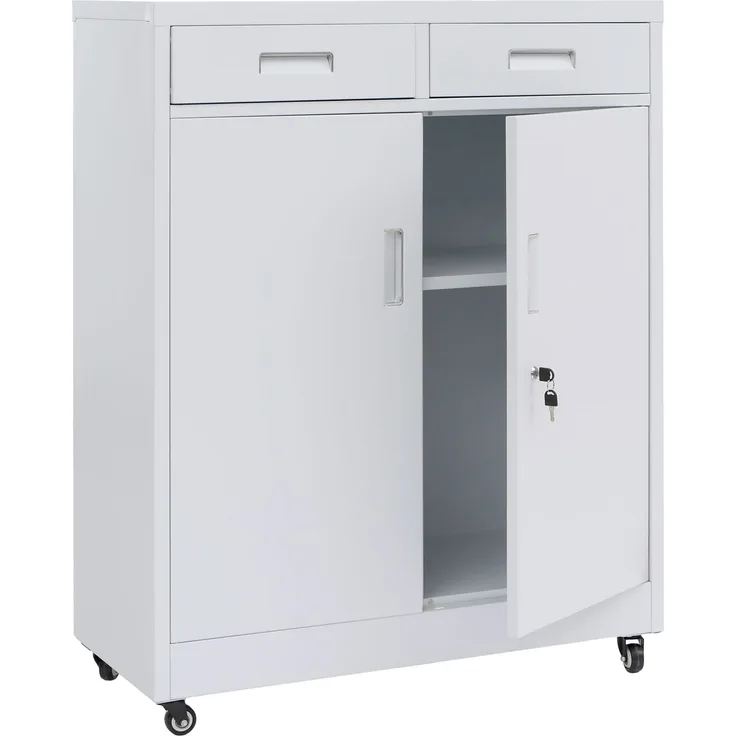 Aktenschrank HWC-O89, Stahlschrank Büroschrank, Rollen Türen Schubladen abschließbar Metall 116x90x40cm ~ weiß
