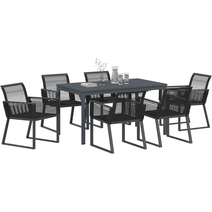 vidaXL Garten Essgruppe 7 pcs Schwarz Poly-Rattan 3378820 – Bild 2