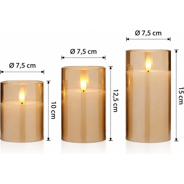 dasmöbelwerk LED-Kerze LED-Kerzen Set mit Fernbedienung Timer 3-tlg. im Glas Bernstein, Leuchtmittel nicht enthalten – Bild 4