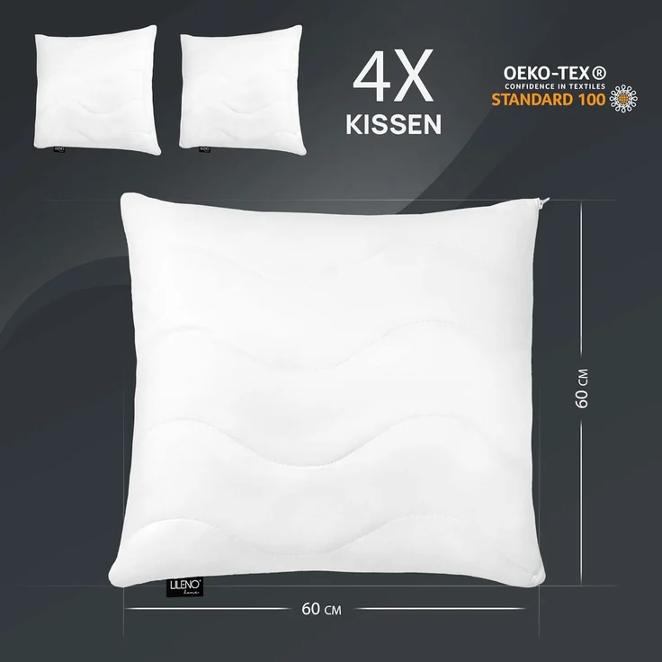 LILENO HOME Kissen 60x60 (4er Set) – 95 °C waschbar, Oeko-Tex & Made in DE – Allergiker Kopfkissen 60x60 anpassbar für himmlischen Schlaf – Haut schmeichelndes & geruchsfreies Pillow – Bild 6