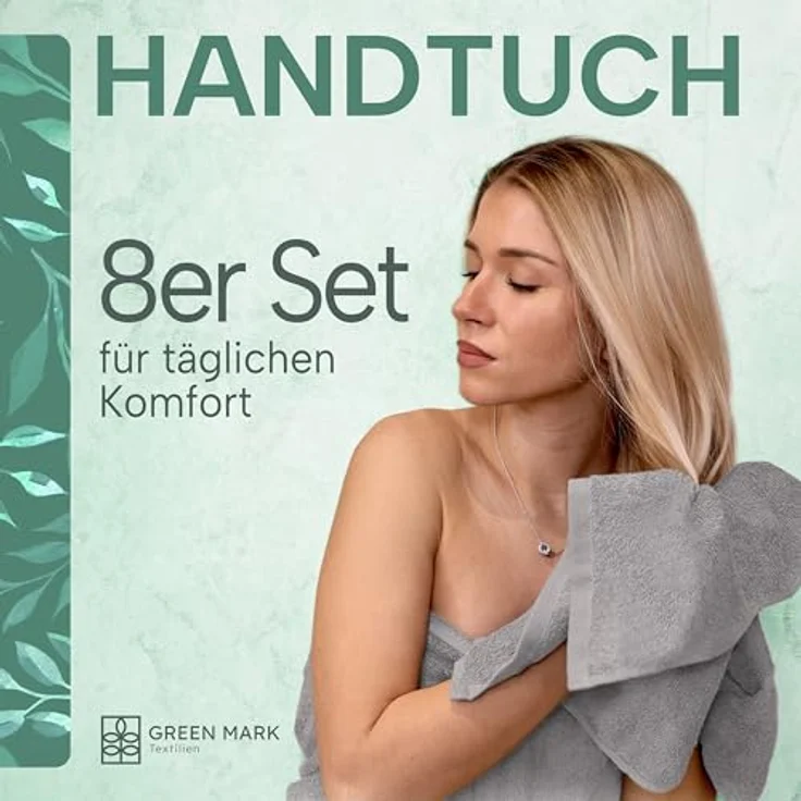 NatureMark 8er Spar-Pack Frottier Handtücher, Handtuch-Set, 50x100 cm, Silber grau, 100% Baumwolle – Bild 3