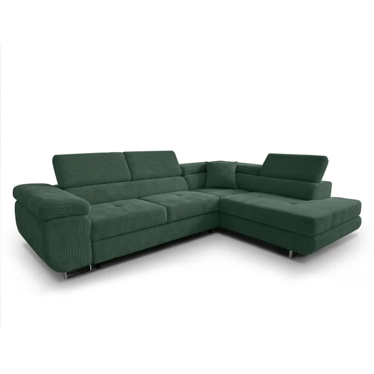 AX LIVING Konak Cord-Schlafsofa R Flaschengrün 276 cm, Bettkasten, Kopfstützen – Bild 7
