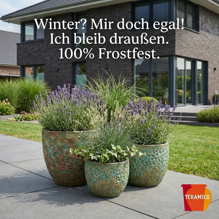 Keramik Blumentopf Eggpot Lava Grün Ø 21cm - Struktur Übertopf geschliffen Unikat – Bild 7