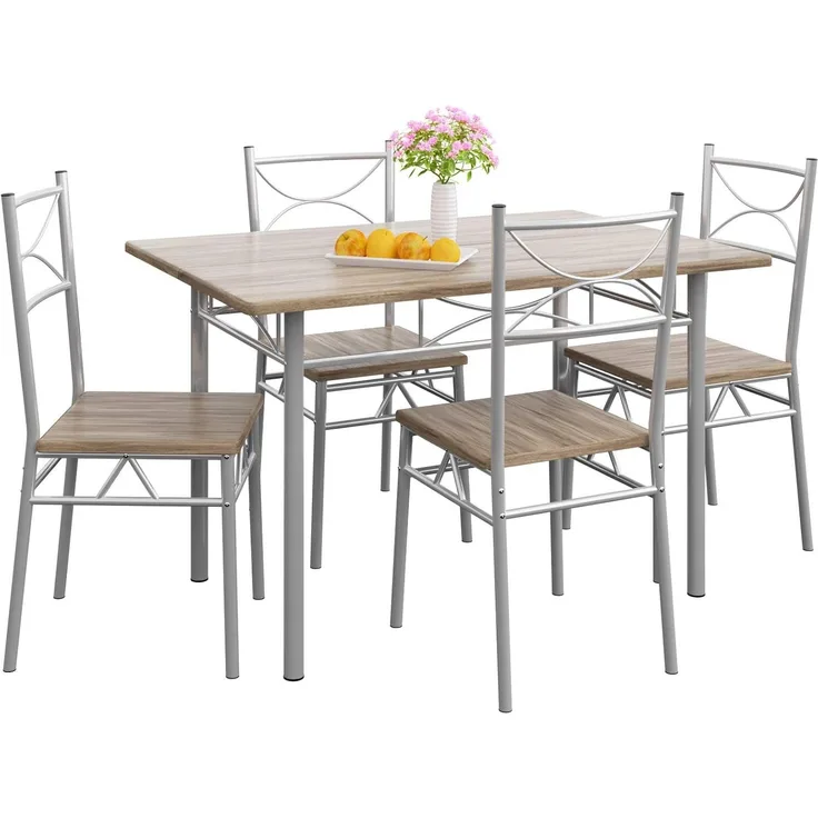 Casaria 5 TLG Sitzgruppe Paul Esstisch mit 4 Stühlen Eiche für Esszimmer Küche Essgruppe Küchentisch Tisch Stuhl Set