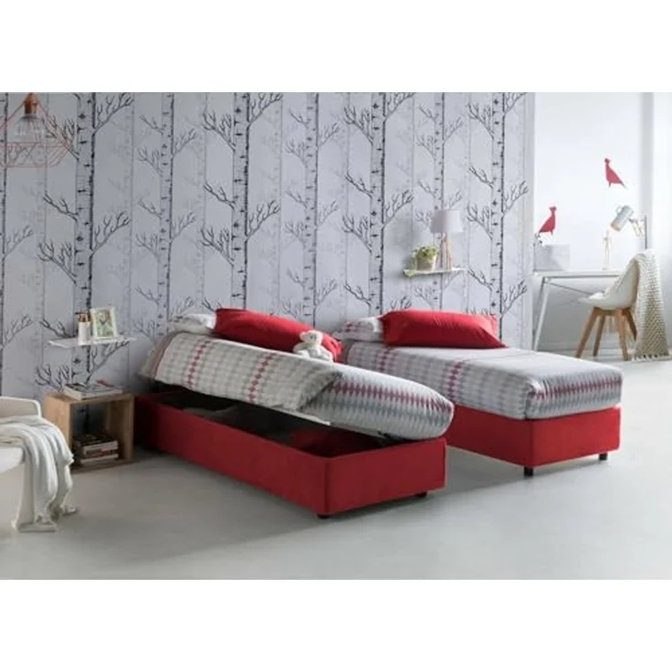 Talamo Italia - Camilla Doppelbett, Bettkasten mit Stoffbezug, 100 % Made in Italy, seitliche Öffnung, geeignet für Matratze 120 x 190 cm, Rot – Bild 4