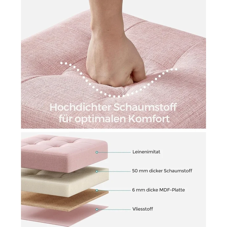 Songmics Sitzbank mit Stauraum, Schuhbank, klappbare Sitztruhe, Aufbewahrungsbox, Fußbank, 38 x 38 x 40 cm, für Wohnzimmer, Schlafzimmer, pastellrosa LSF014P11 – Bild 5