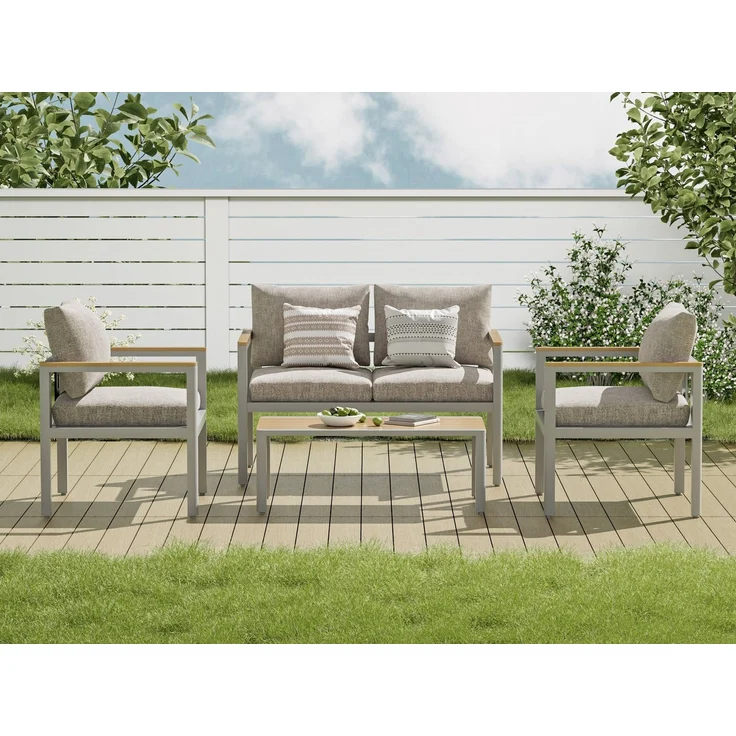 MeXo Gartenlounge-Set Balkonmöbel Set für 3-4 Personen, (Gartenmöbel Set aus Aluminium, 4-tlg, Belastbarkeit pro Sitzplatz 140 kg), wetterfeste Terrassenmöbel Lounge – Bild 2
