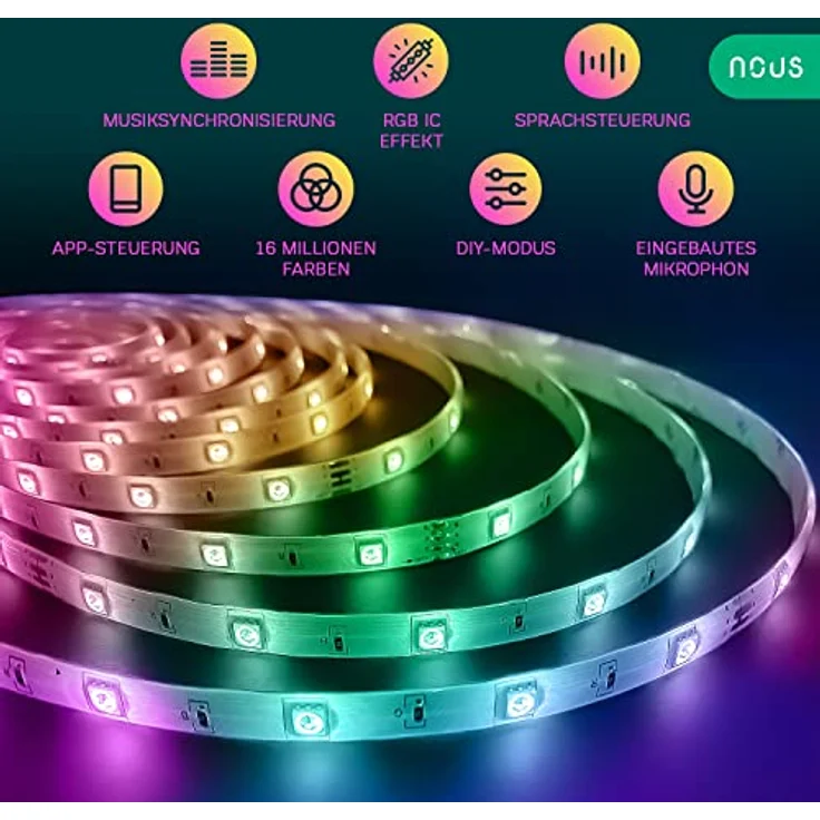 NOUS F4 5m RGBIC WiFi LED Strip, Alexa-kompatible Weihnachtsbeleuchtung, 16 Millionen Farben, Musik-Synchronisation – Bild 2
