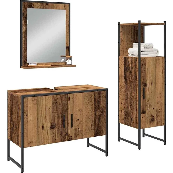 vidaXL Badezimmermöbel-Set mit Regal mit Tür 3 pcs Braun Holzwerkstoff 3334374 – Bild 2
