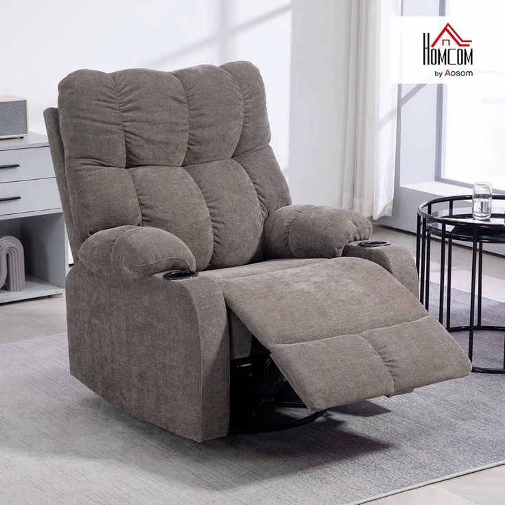 HOMCOM Relaxsessel Schaukelstuhl mit verstellbarer Beinauflage, Seitentasche (TV-Sessel, 1-St, Ruhesessel), für Wohnzimmer, Braun – Bild 2