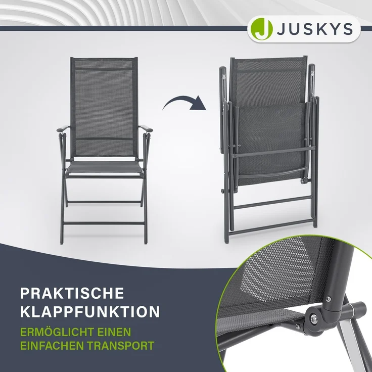 Juskys 'Calena' Gartenstuhl-Set 4-tlg., klappbar mit 7-fach verstellbarer Rückenlehne, Textilgewebe anthrazit – Bild 5