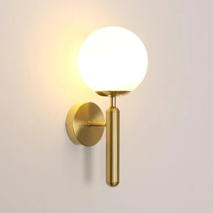 Comely Wandlampe Innen Gold, Vintage Wandleuchte LED Industrial Design, Wandstrahler Schlafzimmer mit Glaskugel Lampenschirm E27 für Wohnzimmer, Flur, Treppenhaus
