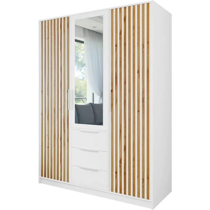 Kleiderschrank Bado Lux D3 (Farbe: Weiß / Weiß + Eiche Wotan)