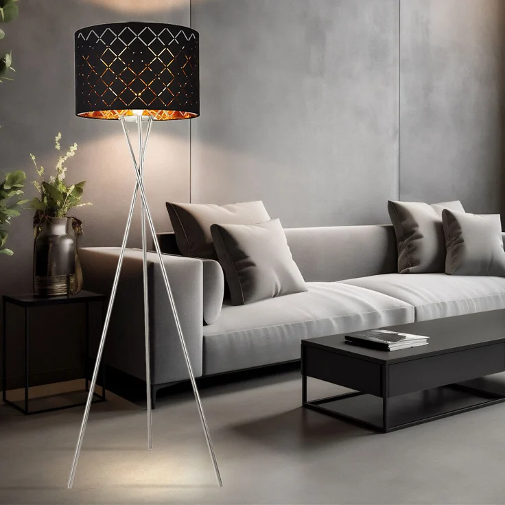 Stehleuchte, Textil, schwarz, gold, 3-Beinig, H 158 cm – Bild 2