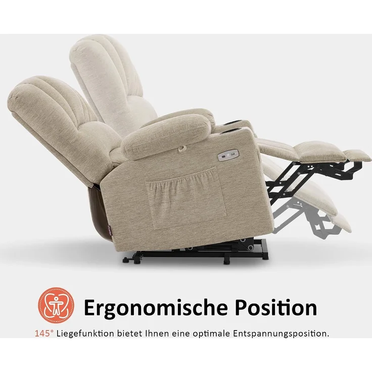 M MCombo Fernsehsessel mit Aufstehhilfe Elektrisch, 7102 (Stoff, Grau) – Bild 7