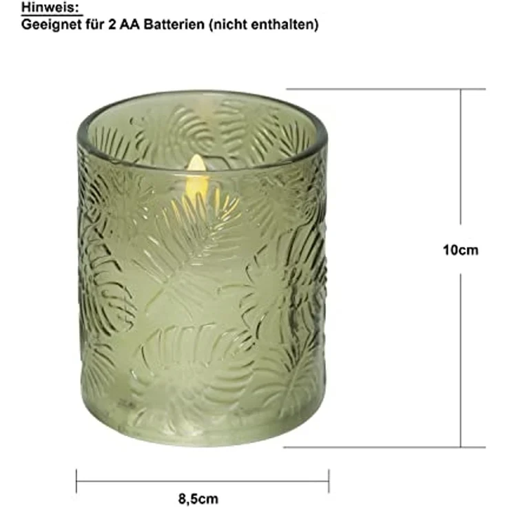 LED Windlicht Flamme Leaf, grün, Wachs, 10cm – Bild 3