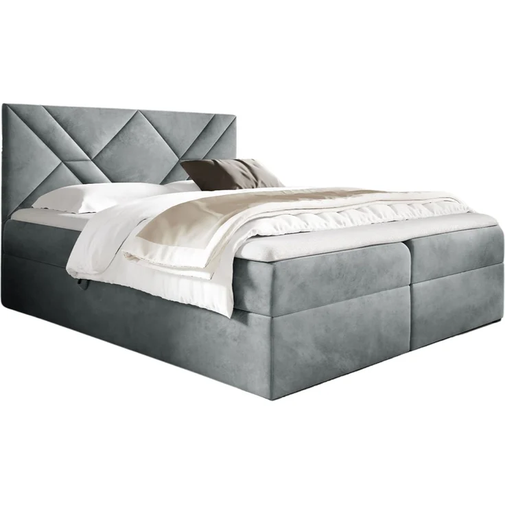 MEBLINI Boxspringbett BARDO 200x200 cm mit Bettkasten – H4/Hellgrau Samt Polsterbett - Gepolstert Doppelbett mit Matratze und Topper - Polsterbett mit Stauraum - Bett mit Kopfteil – Stauraumbett – Bild 2
