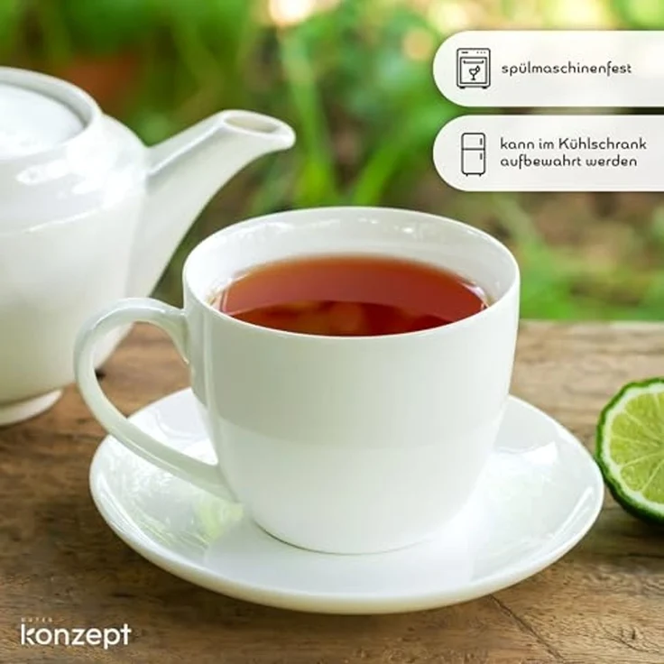 KONZEPT Tasse Kaffeetassen Set 6er 230 ml mit Untertassen Weiß für 6 Personen, 6-tlg, Weiß – Bild 7