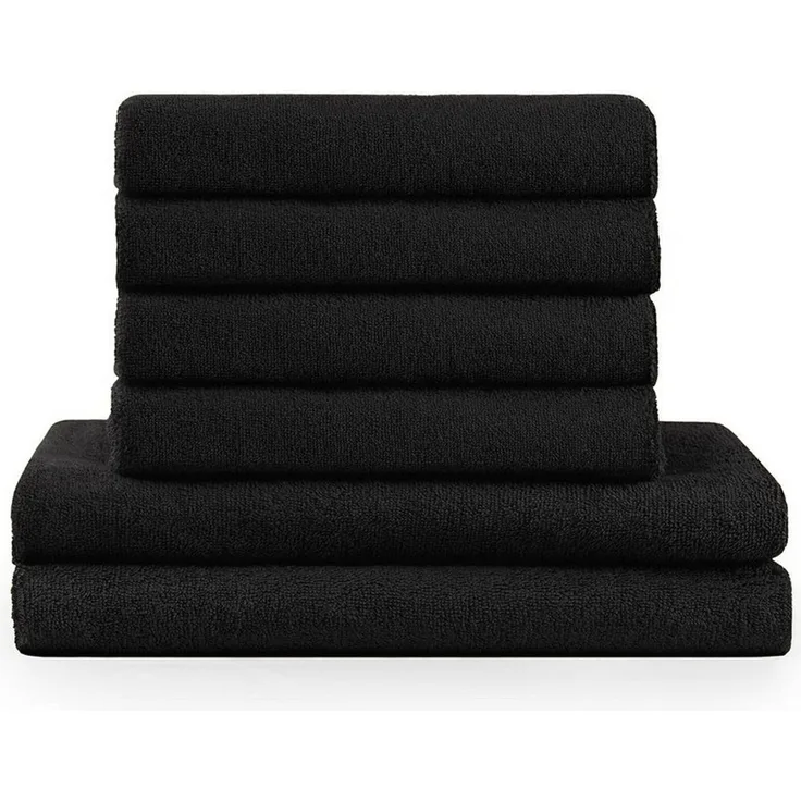 Blumtal Premium 6-TLG. Frottier Handtücher Set mit Aufhängschlaufen - 100% Baumwolle Oeko-TEX Zertifiziert, Weich, Saugstark - 2X Badetuch (70x140 cm), 4X Handtuch (50x100 cm), Schwarz