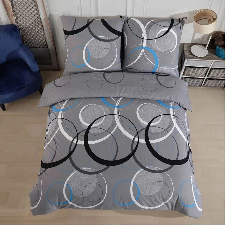 Buymax Bettwäsche Wave, Bettgarnitur, Bettbezug Set, Renforcé: 100% Baumwolle, 3 teilig, mit Reißverschluss, gemustert, Kreise, Grau, Türkis, 200x220 cm – Bild 2