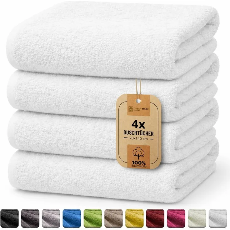 NatureMark Duschtuch 4er-Sparpack Frottier Duschtücher 70x140 cm, 100% Baumwolle (4-St), Duschhandtuch 70x140 cm Weiß