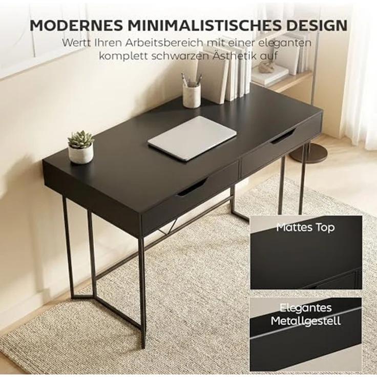 HOMCOM Schreibtisch mit 2 Schubladen (Bürotisch, 1-St, Computertisch), 120 x 60 x 77 cm Schwarz – Bild 4