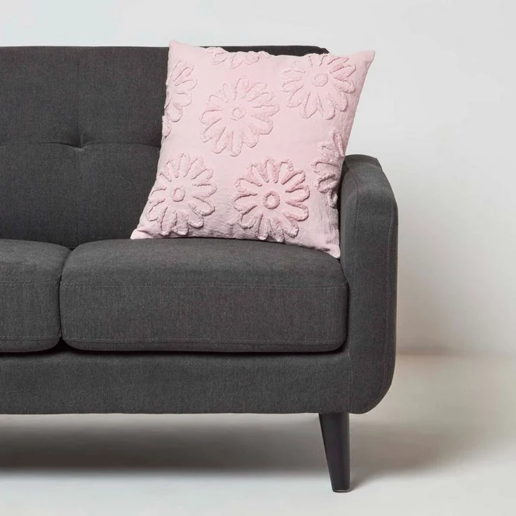 Homescapes Dekokissen Tufted Kissen rosa 45 x 45 cm – Dekokissen Blumen – Bild 1