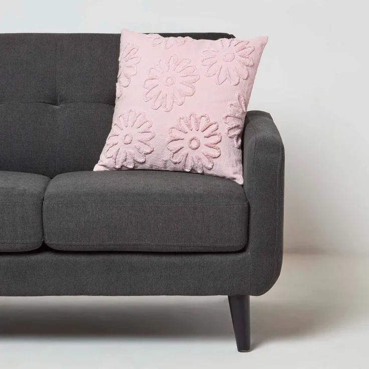 Homescapes Dekokissen Tufted Kissen rosa 45 x 45 cm – Dekokissen Blumen
