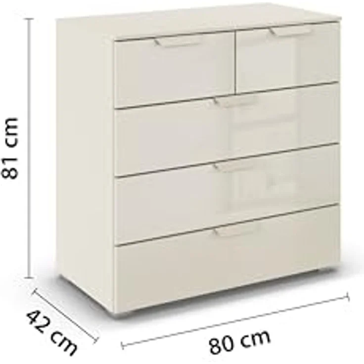 rauch Aditio Box, Kommode, 5 Schubladen, mit Glasfront, mit Softclose-Funktion, Farbe Beige, BxHxT 80x81x42cm – Bild 3