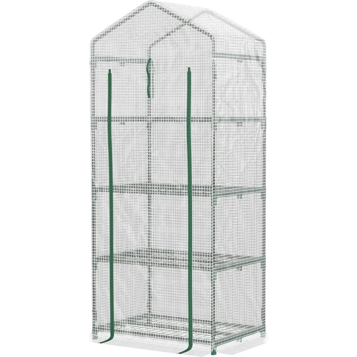 Wohnora-Gewächshaus aus Polyethylenfolie mit 4 Regalböden, Balkongewächshaus, verstärkter Folie (140 g/m²), Stahlrahmen, aufrollbarer Reißverschlusstür, für Gemüse und Pflanzen, für drinnen und draußen geeignet, 70 x 50 x 160 cm, weiß,H 1600cm x T 700c... – Bild 3