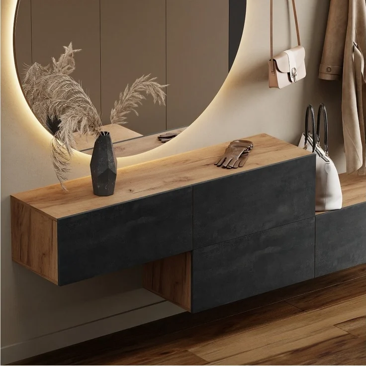 Planetmöbel Garderoben-Set 2x Hängeschrank WEST 100 cm gold eiche / schwarz charcoal, (Garderobenschrank, Wandgarderobe hängend oder stehend), in verschiedenen Farben – Bild 2