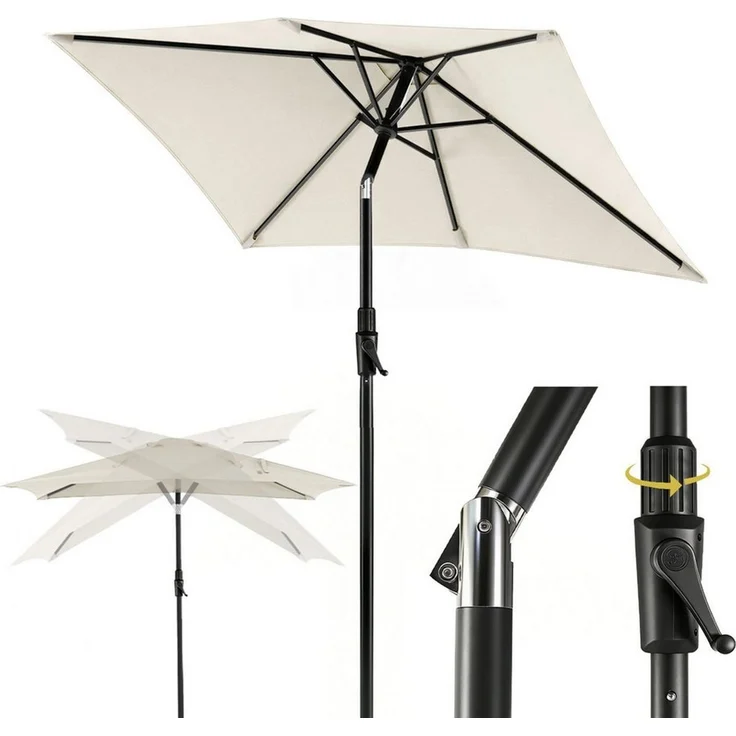 Sekey Sonnenschirm Rechteckig Marktschirm Neigbar mit Kurbel Sonnenschirm Groß, LxB: 210x140 cm, Sonnenschirm 200x140 cm, Gartenschirm Outdoor Wetterfest, Knickbar – Bild 1