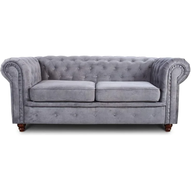 Sofa Chesterfield Asti 2-Sitzer, Couchgarnitur 2-er, Sofagarnitur, Couch mit Holzfüße, Polstersofa - Glamour Design (Grau (Capri 09))