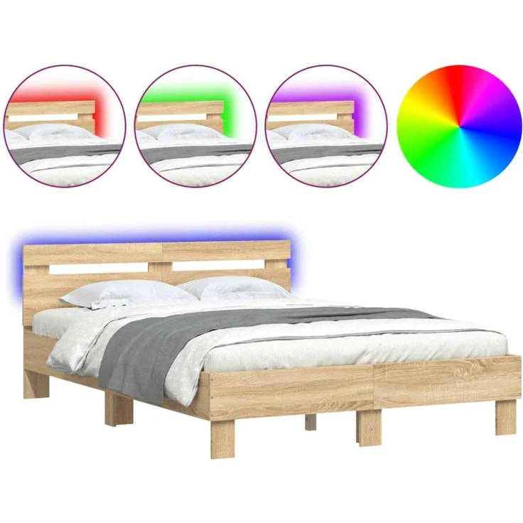 vidaXL Bettgestell mit Kopfteil LED-Beleuchtung Sonoma-Eiche 120x200cm 3207555 – Bild 11
