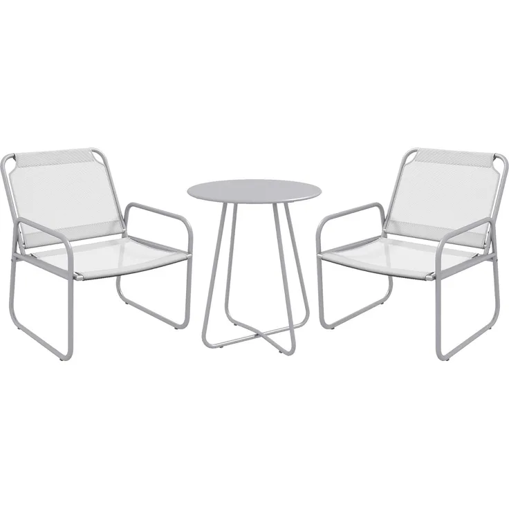 Outsunny 3tlg. Bistro-Set, Balkonmöbel-Set inkl. 1 Tisch, 2 Stühlen, Gartenmöbel-Set, Gartensitzgruppe für Garten, Terrasse, Mesh, Hellgrau