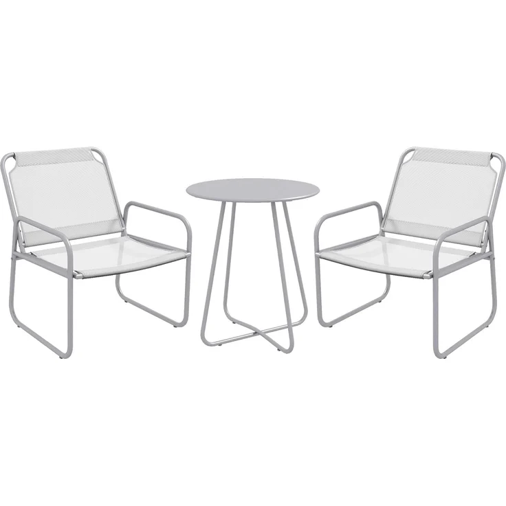 Outsunny 3tlg. Bistro-Set, Balkonmöbel-Set inkl. 1 Tisch, 2 Stühlen, Gartenmöbel-Set, Gartensitzgruppe für Garten, Terrasse, Mesh, Hellgrau – Bild 1
