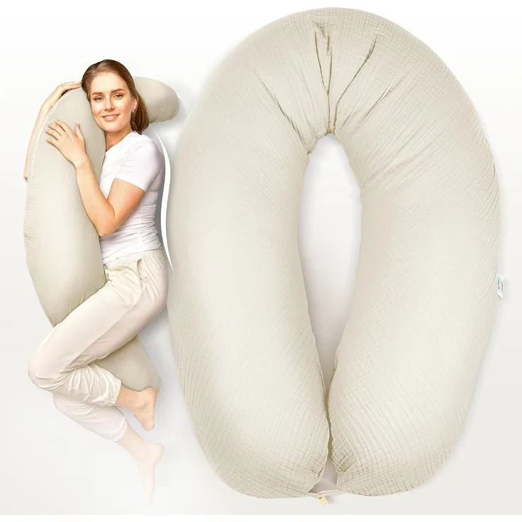 SEI Design Stillkissen Seitenschläferkissen XXL Babynest - Baby Erstausstattung Neugeborene, Schwangerschaftskissen mit Bezug, Schwangerschaftskissen mit Bezug, Bezug aus Musselin BIO Baumwolle