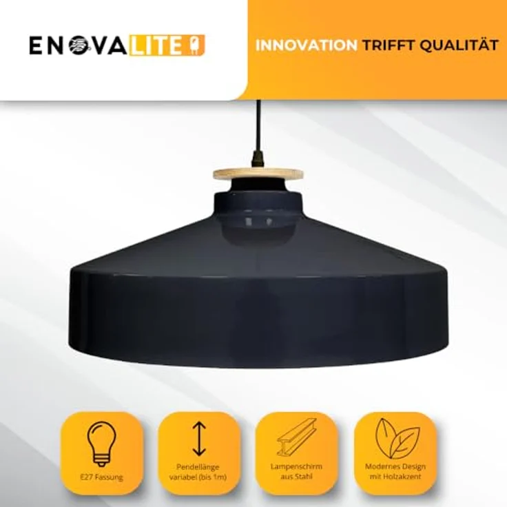 ENOVALITE Pendelleuchte ELED700171, E27-Fassung, IP20, Ø40 cm, schwarz, rund – Bild 3