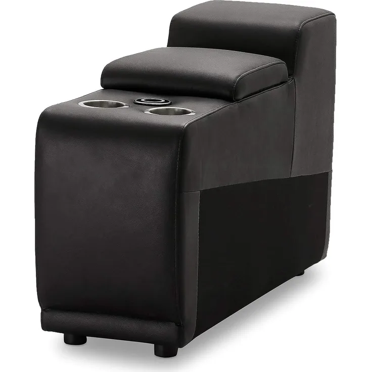 Furnhouse Ibbe Design Modul Sofa Schwarz Leder Bar mit kabellosem Ladegerät Stauraum und 2 Getränkehalter Alexa, 32 x 98 x 73 cm