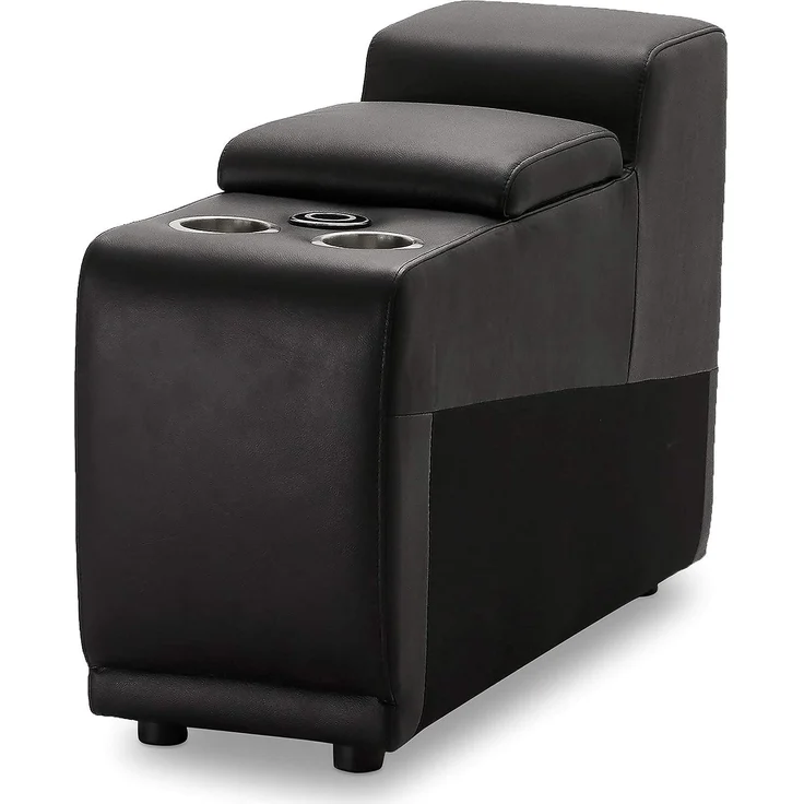 Furnhouse Ibbe Design Modul Sofa Schwarz Leder Bar mit kabellosem Ladegerät Stauraum und 2 Getränkehalter Alexa, 32 x 98 x 73 cm