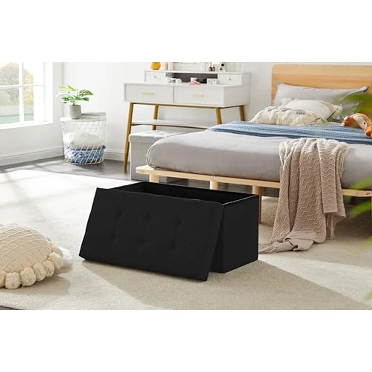 Zedelmaier Sitzbank mit Stauraum Sitzhocker faltbar belastbar bis 300 kg 76 x 38 x 38 cm (Dunkles Schwarz) – Bild 3