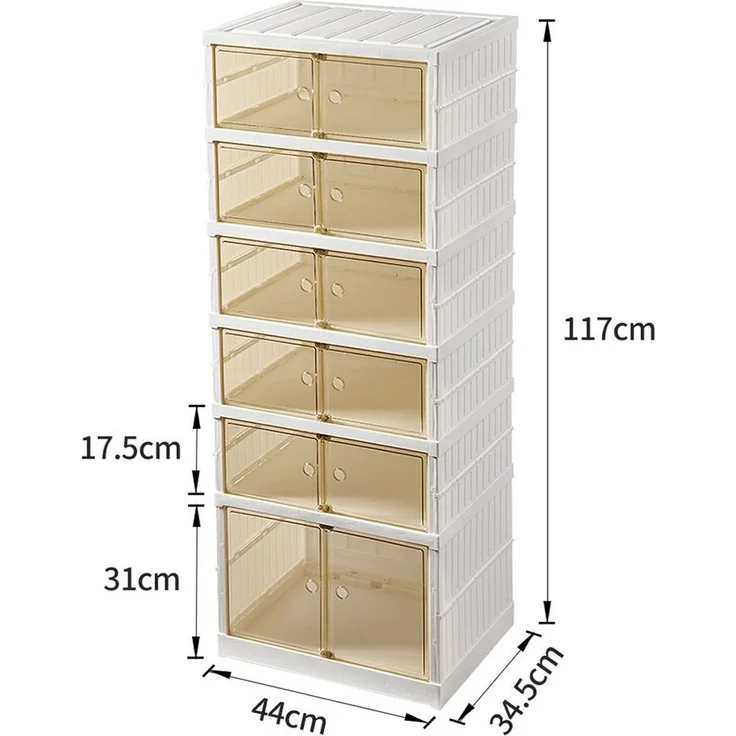 JEOBEST Schuhbox Faltbare Schuhschrank mit transparent Türen, Schuhboxen Stapelbar, (2 St, Weiß - 6 Ebenen)Installationsfrei, Turnschuhe Stöckelschuhe – Bild 2